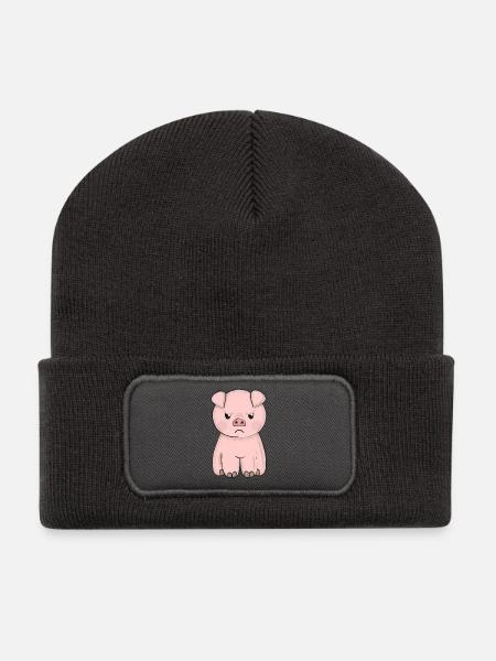 schwein - Recycelte Patch Beanie - Dunkelgrau
