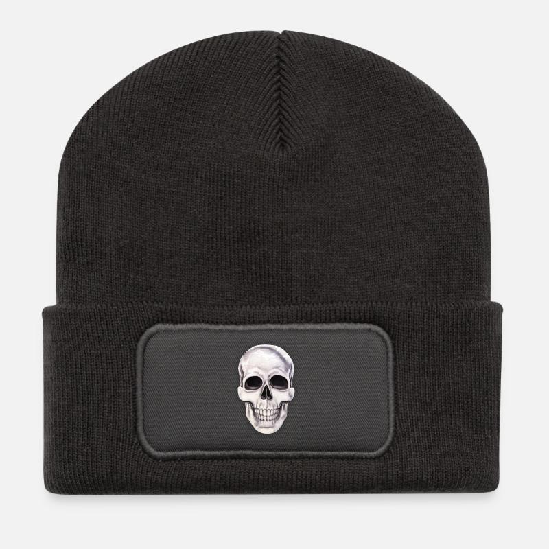 Totenkopf Biker Shirt Schädel Kunst Design - Recycelte Patch Beanie - Dunkelgrau