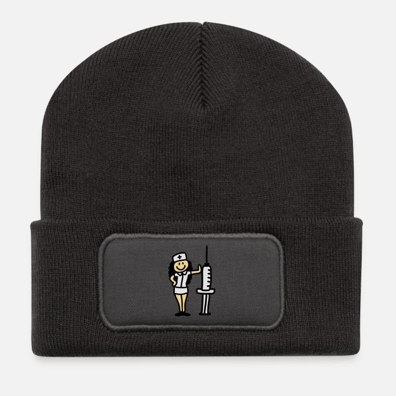 Krankenschwester Ärztin mit Spritze - Recycelte Patch Beanie - Dunkelgrau