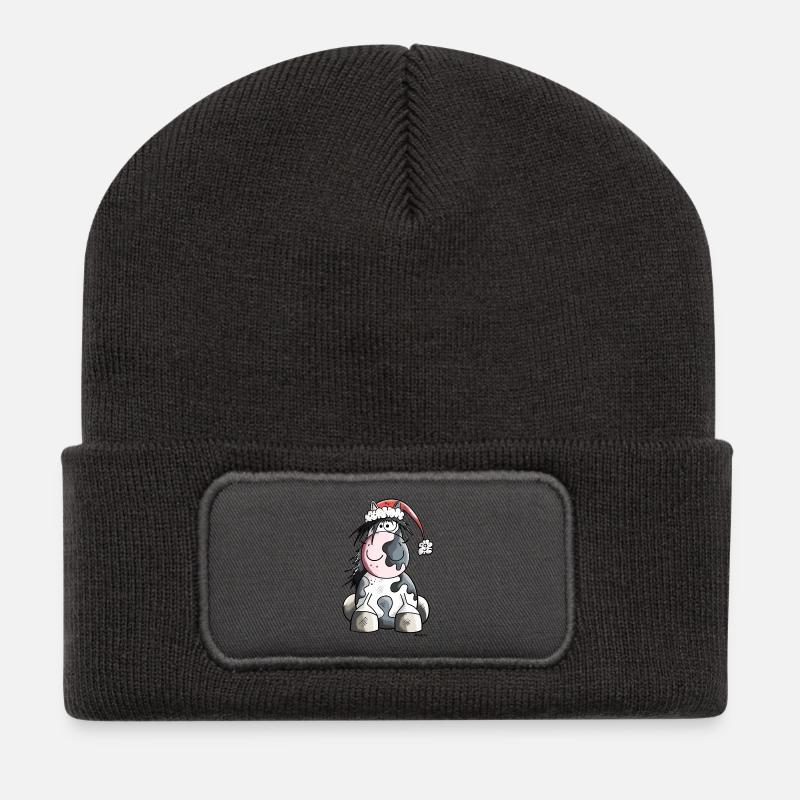 Weihnachtspferd - Recycelte Patch Beanie - Dunkelgrau