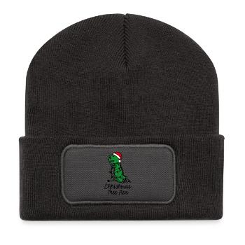 Christmas tree rex ugly xmas Weihnachtsbaum Dino - Recycelte Patch Beanie - Dunkelgrau - Vorne