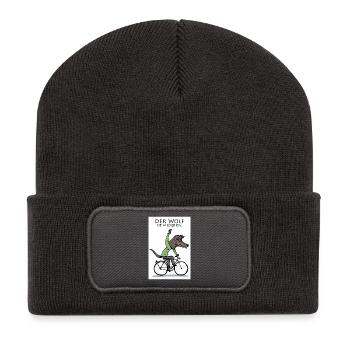 Der Wolf ist wieder da Fahrrad-Comic - Recycelte Patch Beanie - Dunkelgrau - Vorne