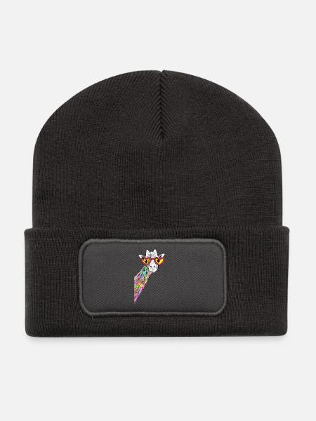 Zeichnung Süße Giraffe Bunt Hipster Mit Herzbrille - Recycelte Patch Beanie - Dunkelgrau