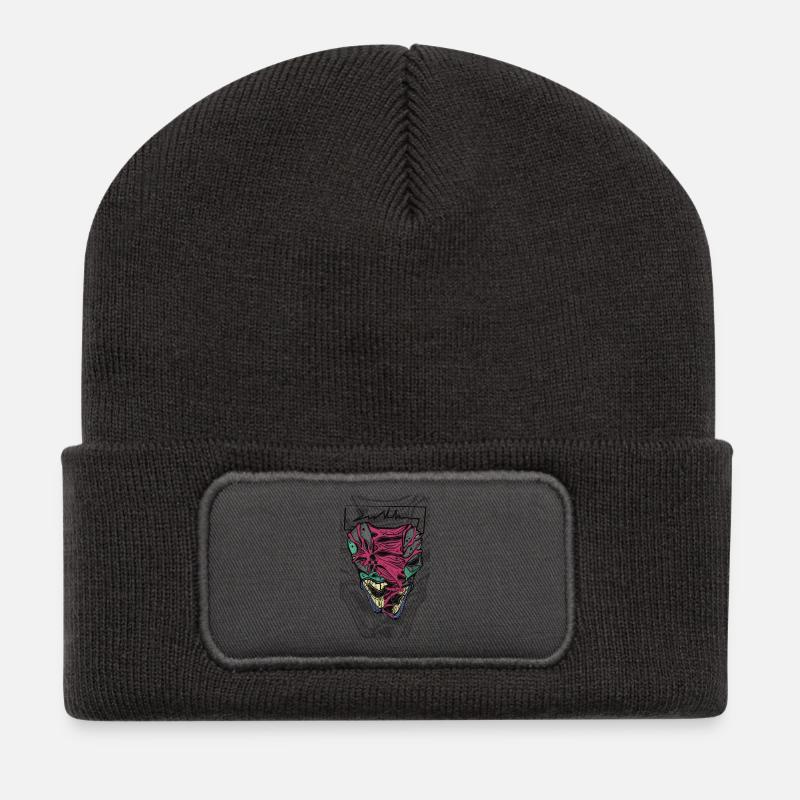 Colorful distorted mask face - Recycled Patch Beanie - dark grey