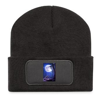 Wolf and Moon - Recycled Patch Beanie - dark grey - Front