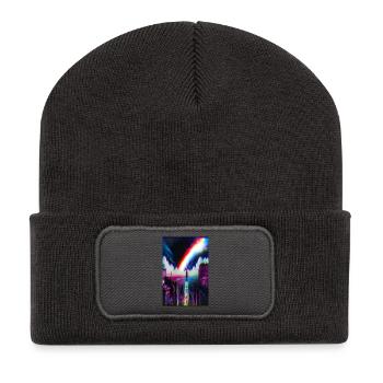 Futuristische Regenbogen Stadt Kunst - Recycelte Patch Beanie - Dunkelgrau - Vorne