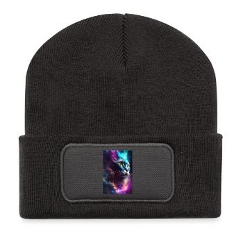 Katze im Weltall - Recycelte Patch Beanie - Dunkelgrau - Vorne