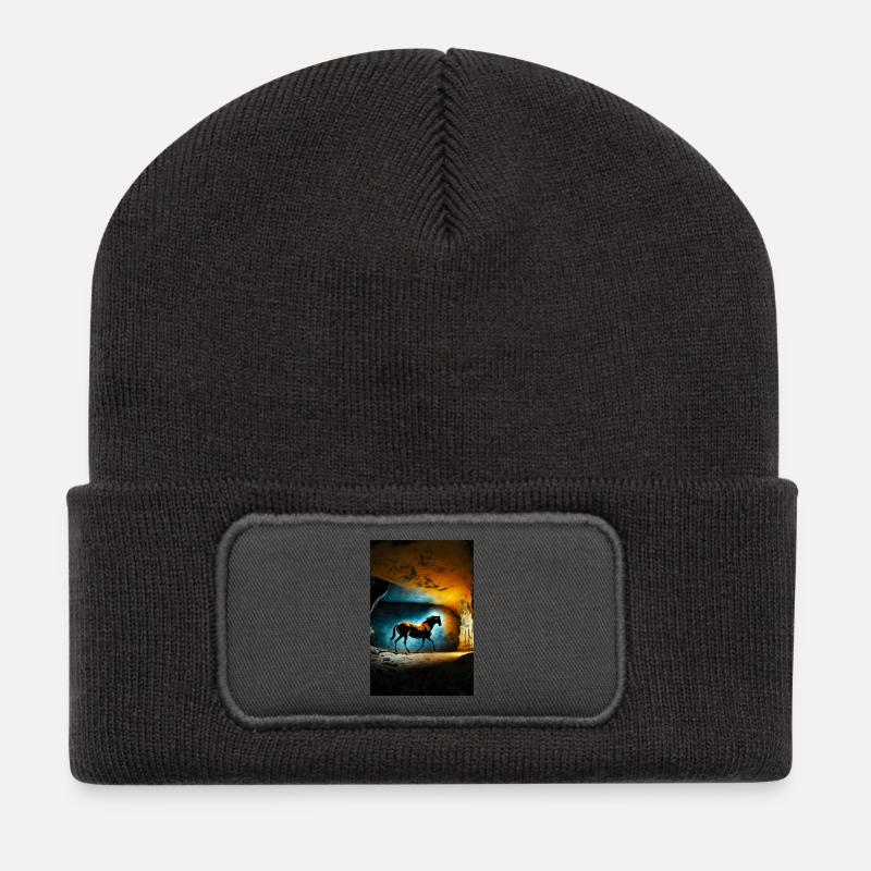Cheval préhistorique 01 - Beanie recyclé à patch - charbon