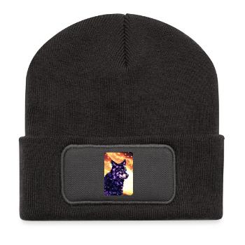 Lila Wolf - Recycelte Patch Beanie - Dunkelgrau - Vorne