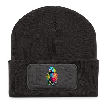 Loriquet toutes les couleurs Loriquet - Perroquet loriquet arc-en-ciel - Beanie recyclé à patch - charbon - Devant