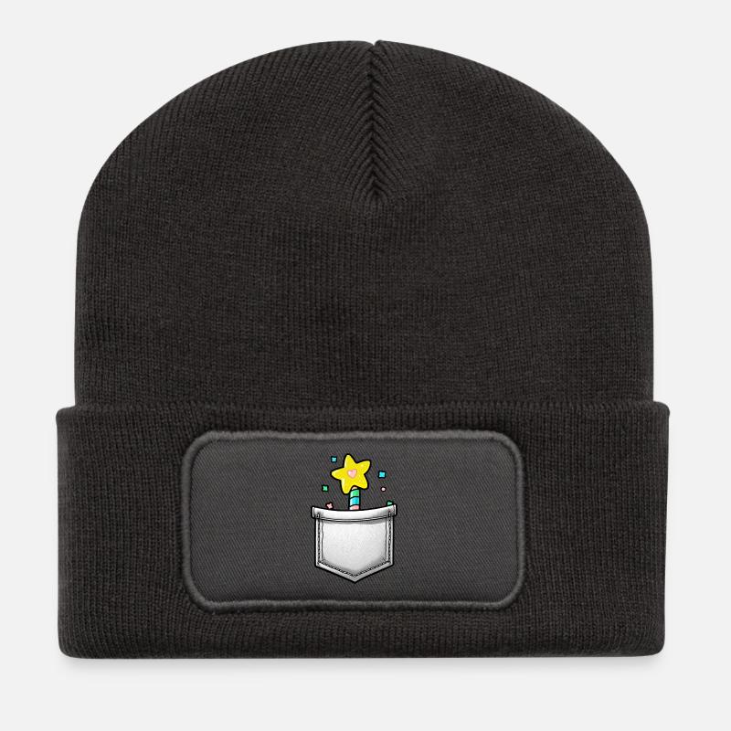 Sternenstab im Hosentasche - Recycelte Patch Beanie - Dunkelgrau