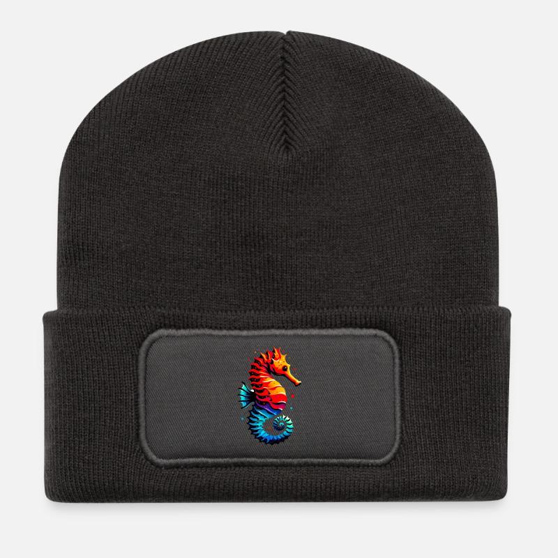 Seepferdchen - Recycelte Patch Beanie - Dunkelgrau