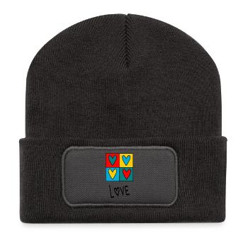 VALENTINSTAG. Junggesellinnenabschied. ICH LIEBE DICH. ICH LIEBE DICH. LIEBE - Recycelte Patch Beanie - Dunkelgrau - Vorne