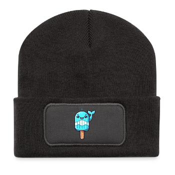 Ein Eis in Form eines lächelnden Walfischs - Recycelte Patch Beanie - Dunkelgrau - Vorne