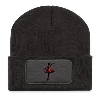 Ballerina silhouette, red and black abstract - Recycled Patch Beanie - dark grey - Front
