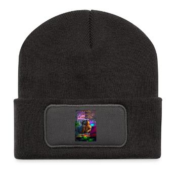 Et aujourd’hui, je risque un regard paresseux au bureau - Beanie recyclé à patch - charbon - Devant