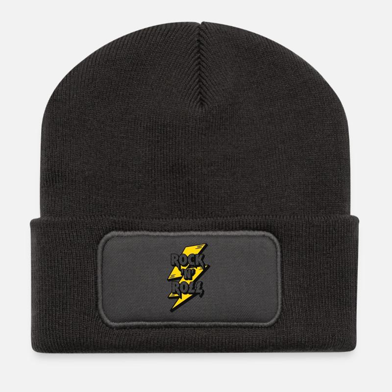 Elektrisierendes Rock'n'Roll-Lightning-Design - Recycelte Patch Beanie - Dunkelgrau