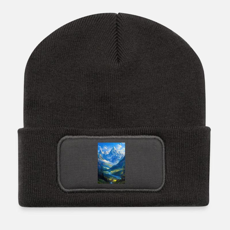 Poster Illustration Paysage de Montagne - Beanie recyclé à patch - charbon