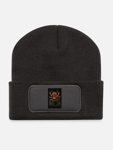 Katzen-Drummer auf Schlagzeug - Recycelte Patch Beanie - Dunkelgrau