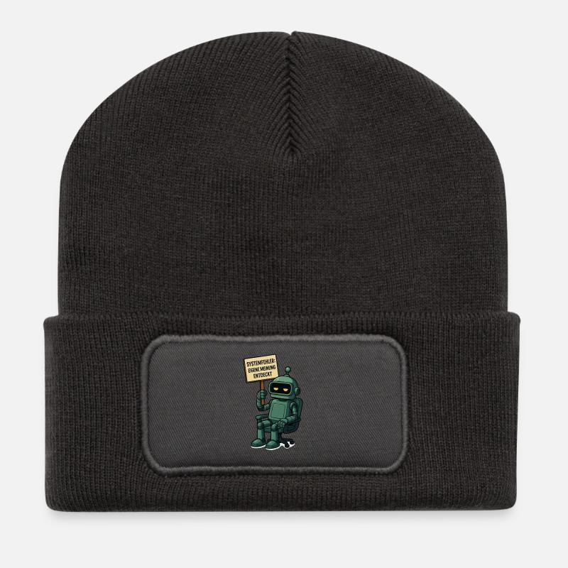 Systemfehler entdeckt – Denk selbst! Roboter - Recycelte Patch Beanie - Dunkelgrau