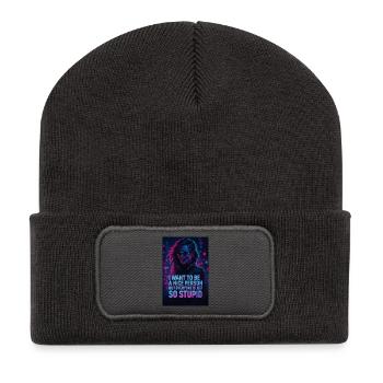 Humorous neon design with a sarcastic saying - Recycled Patch Beanie - dark grey - Front