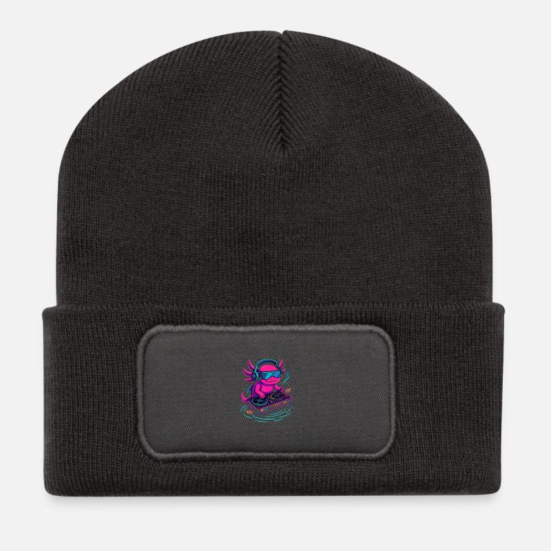 DJ-Axolotl mit Cyperpunk Vibe - Recycelte Patch Beanie - Dunkelgrau