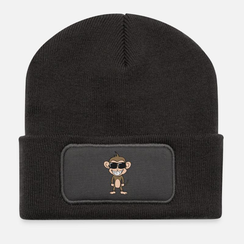 Cooler Affe mit Sonnenbrille - Recycelte Patch Beanie - Dunkelgrau