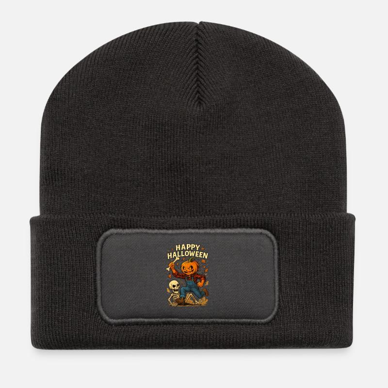 Halloween Pumpkin Kinder Design - Recycelte Patch Beanie - Dunkelgrau