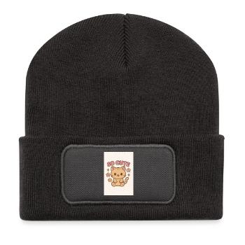 So cute kitty design - Recycled Patch Beanie - dark grey - Front