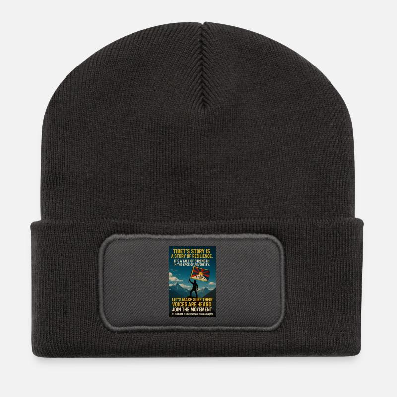Geschichten über Resilienz in Tibet - Recycelte Patch Beanie - Dunkelgrau