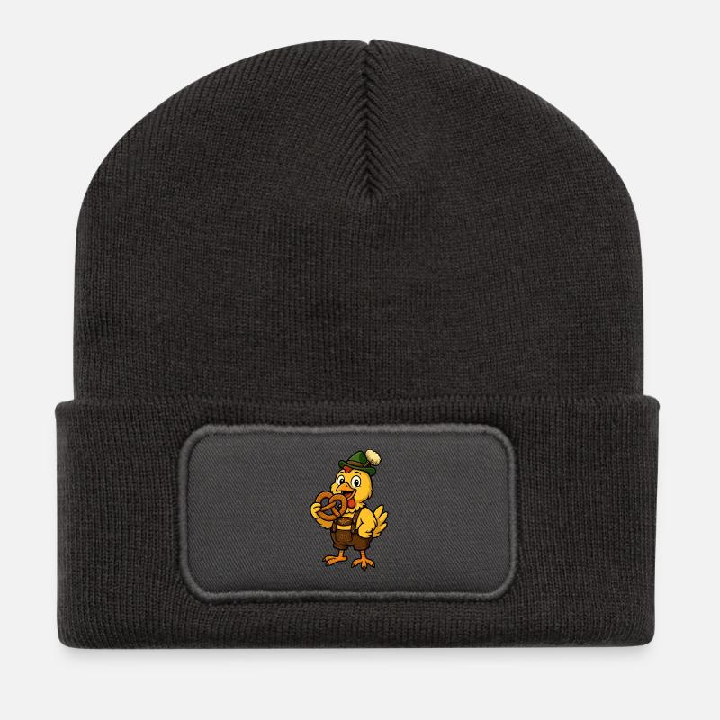 Hühnchen in der Lederhose - Recycelte Patch Beanie - Dunkelgrau