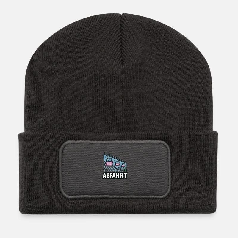 Abfahrt Skilift Landschaftsdesign - Recycelte Patch Beanie - Dunkelgrau