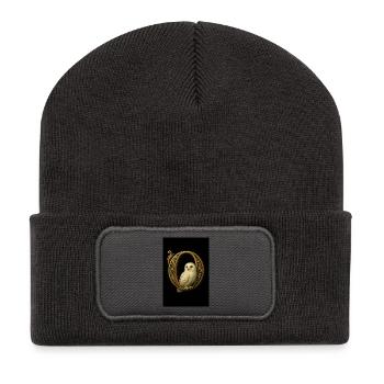 O – Ornement magique avec harfang des neiges - Beanie recyclé à patch - charbon - Devant