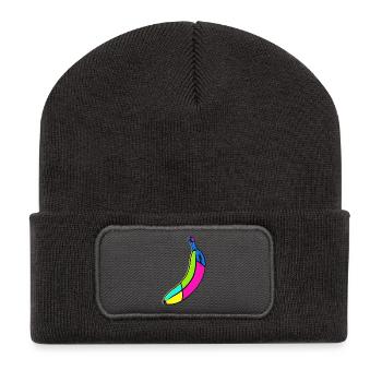 Neon Banane Pop Art Design - Recycelte Patch Beanie - Dunkelgrau - Vorne
