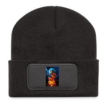 Humanoider Schamane Wolf - Recycelte Patch Beanie - Dunkelgrau - Vorne