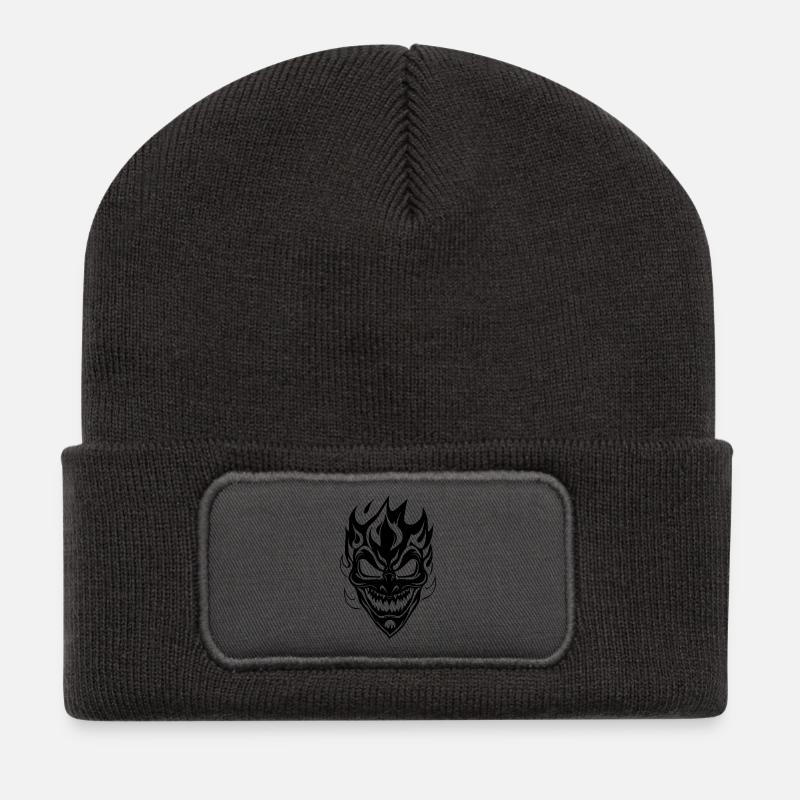 Himmlischer Mond und Stern Silhouette Design - Recycelte Patch Beanie - Dunkelgrau