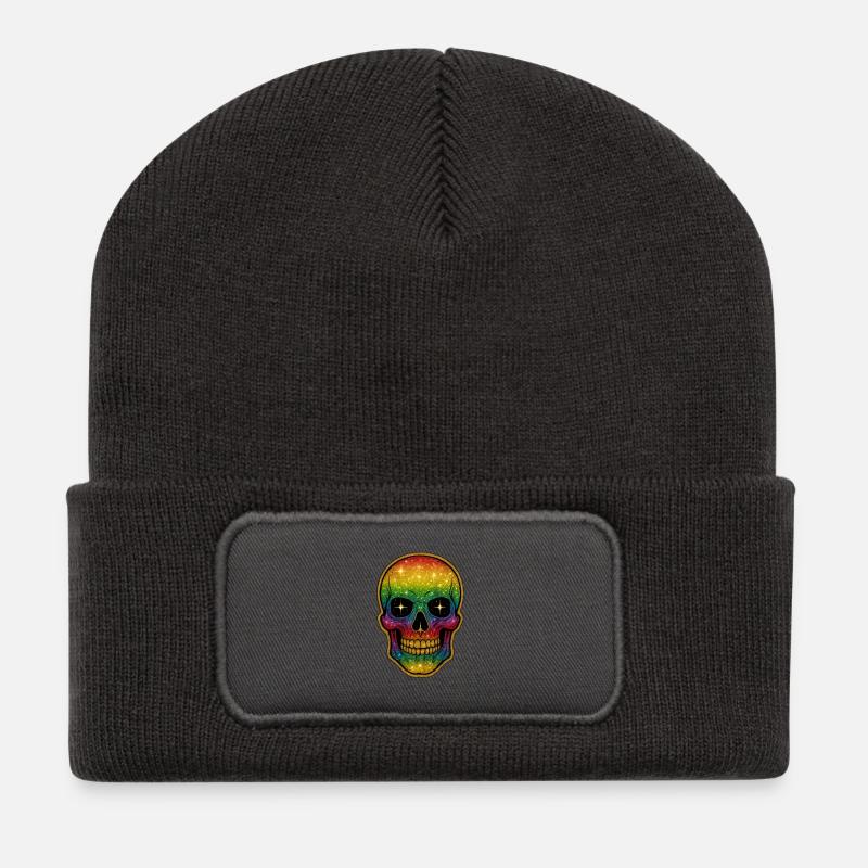 Galaktischer Regenbogen Totenschädel - Recycelte Patch Beanie - Dunkelgrau