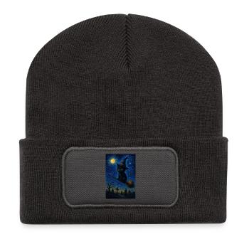 Halloween süße Katze Starry Night - Recycelte Patch Beanie - Dunkelgrau - Vorne