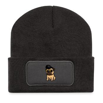Cooler Bulldog mit Sonnenbrille - Recycelte Patch Beanie - Dunkelgrau - Vorne