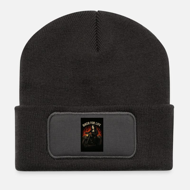 Goth Biker Girl - Recycled Patch Beanie - dark grey