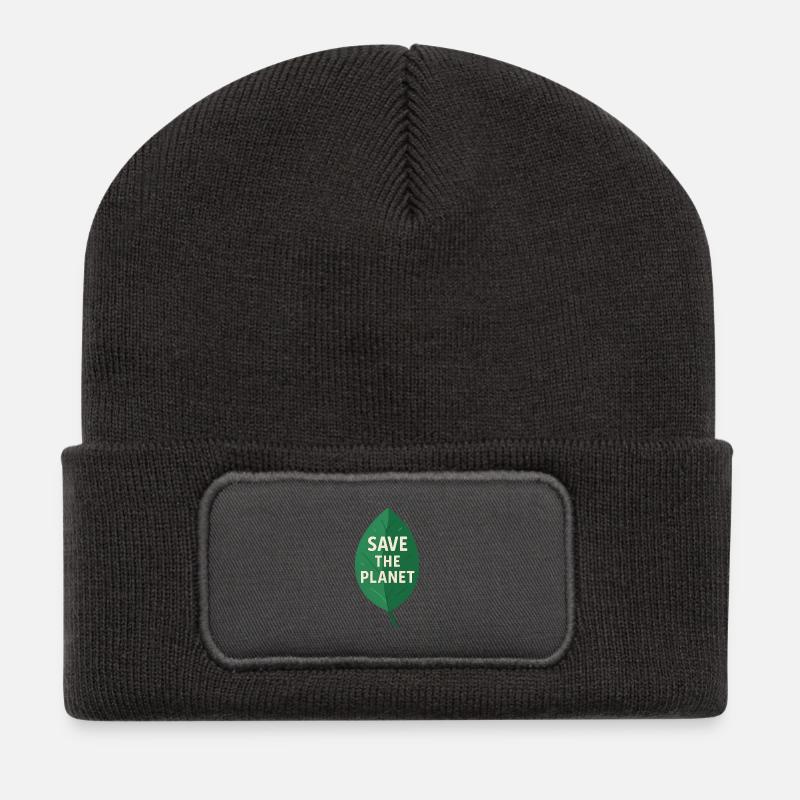 Eco-Leaf Save the Planet Design - Recycled Patch Beanie - dark grey