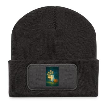 Halloween Gespenst mit Kürbis - Recycelte Patch Beanie - Dunkelgrau - Vorne