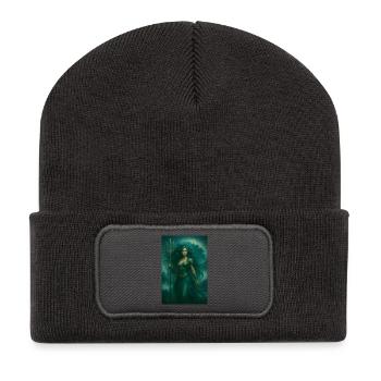 Göttin der Ozeane – Dreizack und Wellen - Recycelte Patch Beanie - Dunkelgrau - Vorne