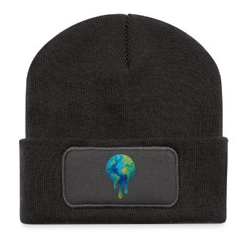 Schmelzende Weltkugel – Abstrakte Klimakunst - Recycelte Patch Beanie - Dunkelgrau - Vorne