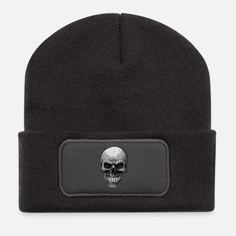 Halloween Totenschädel - Recycelte Patch Beanie - Dunkelgrau