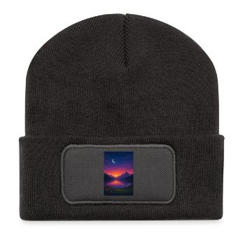 Nuit au clair de lune au lac de montagne - Beanie recyclé à patch - charbon - Devant