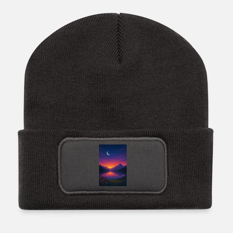Mondnacht am Bergsee - Recycelte Patch Beanie - Dunkelgrau