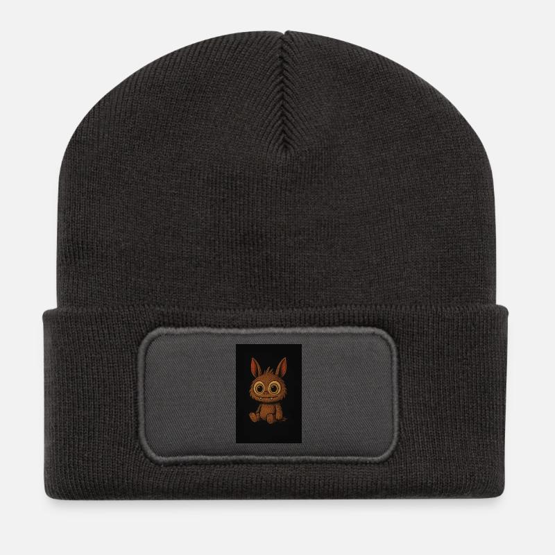 “Happy Little Beast” - Recycelte Patch Beanie - Dunkelgrau