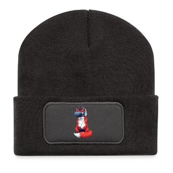 Cool Fox Gamer Nerd Virtual Reality Cartoon - Recycled Patch Beanie - dark grey - Front