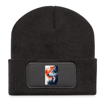 Illustration of a wolf - Beanie recyclé à patch - charbon - Devant